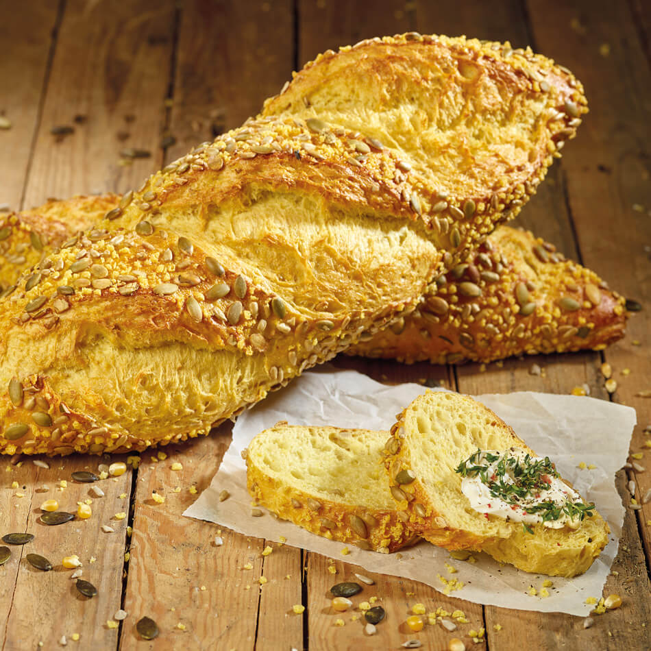 Baguette mit Mais und Dinkemehl